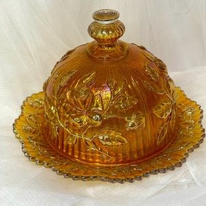 Vintage Imperial Carnival Glass Marigold 2pce Dome Butter/Cheese Dish.